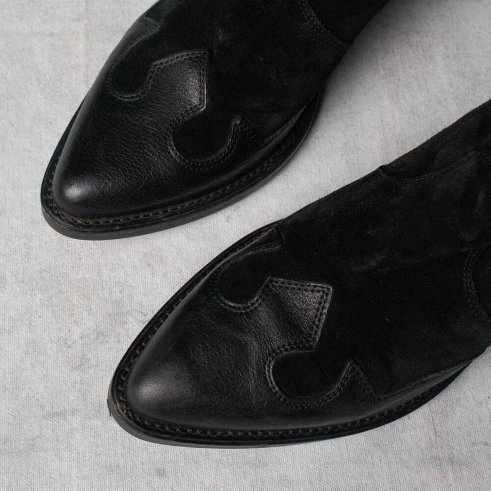 Suede Black Ankle Boots with Studded Detail - Picture 2 of 7